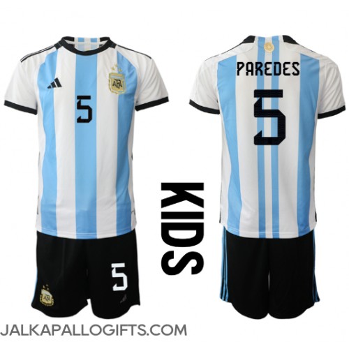 Argentiina Leandro Paredes #5 Koti Peliasu Lasten MM-kisat 2022 Lyhythihainen (+ Lyhyet housut)